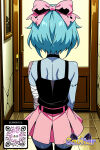 1girl 1girl 1girl ai-generated ai_generated aqua_hair arms_behind_head arms_up artist_name bandages bangs belt black_legwear black_shirt black_thighhighs blue_hair blush bow breasts choker clothing colored_skin door grin hair_bow hair_ornament indoors legwear littlehentai long_sleeves looking_at_viewer neck_tie patchwork_skin pink_bow pink_eyes pink_skirt red_eyes ribbon savitar savitar_(ai_generator) savitar_(artist) sharp_teeth shirt short_hair short_sleeves skindentation skirt skull small_breasts smile standing stitched_face stitches stockings striped teeth torn_clothes watermark zettai_ryouiki zombie