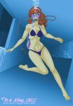 1girl barefoot bikini bikini_only blue_eyes daphne_blake dastigy feet female female_only hanna-barbera orange_hair purple_bikini purple_bikini_only purple_eyes scooby-doo scuba scuba_gear scuba_mask scuba_tank soles solo solo_female solo_only toes underwater warner_brothers