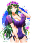 1girl 1girl 1girl adjusting_hair alluring alternate_costume big_breasts bubble cecilia_(fire_emblem) cleavage clothing_cutout collar collarbone covered_navel cowboy_shot female_only fire_emblem fire_emblem:_the_binding_blade green_eyes green_hair grin hand_in_own_hair high_res long_hair looking_at_viewer nintendo one-piece_bikini purple_bikini purple_one-piece_bikini side_cutout smile swimsuit tsukimura_(d24f4z8j3t) twitter_username very_long_hair white_background