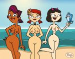  3girls beach big_breasts bigcock99 black_eyes breasts cartoon_network dark-skinned_female ella_(tdi) hourglass_figure ilpanza multiple_girls nude ocean purple_hair pussy red_hair sierra_(tdi) thick_ass thick_legs thick_thighs total_drama_island zoey_(tdi) 