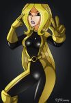 black_eyes blonde_hair boots cosplay dawn_(tdi) gloves halloween marvel shiny shiny_skin short_hair solo total_drama_island x-men x^j^kny x^j^kny_(artist)