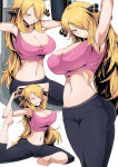 1girl 2020 5_fingers 5_toes alluring alternate_breast_size ass athletic_female bare_midriff bare_shoulders barefoot big_ass big_breasts blonde_hair cleavage cynthia cynthia_(pokemon) female_only fit_female fully_clothed hair_over_one_eye hips human large_ass large_butt long_hair navel nintendo pokemon pokemon_champion pokemon_dppt solo_female sports_bra stretching suzusiigasuki sweat thick thick_ass thick_thighs thighs white_background white_skin wide_hips yoga_pants yoga_pants1girls