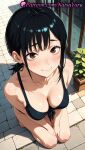 1girl 1girl 1girls 2025 ai ai_assisted ai_generated anime anime_style asian bangs bare_shoulders barefoot big_breasts big_breasts bikini black_bikini black_hair blush breasts brick_floor brown_eyes bust chainsaw_man cleavage closed_mouth clothing collarbone day female_focus female_only from_above front-tie_bikini_top front-tie_top full_body hentai higashiyama_kobeni high_quality high_res high_res high_resolution kneel kobeni_higashiyama light-skinned_female lips looking_at_viewer looking_up medium_breasts natsuyoru outside patreon pavement plant potted_plant seiza short_ponytail sidelocks smile solo_female squatting stable_diffusion stone_floor sweat sweatdrop swimsuit thighs upturned_eyes v_arms voluptuous voluptuous_female