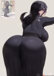 1girl bent_over big_breasts black_hair bubble_butt cleavage doggy_position hex_maniac hex_maniac_(pokemon) hex_maniac_(z-a) horny humans_of_pokemon inviting_to_sex looking_at_viewer oroborus pokemon pokemon_(anime) pokemon_(game) pokemon_legends:_z-a pose purple_eyes standing teasing thick_thighs