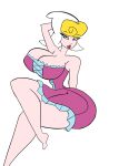 bathing_suit blonde_hair blue_eyes breasts disney eyebrows eyelashes feet katrina_van_tassel lipstick looking_at_viewer open_mouth the_adventures_of_ichabod_and_mr._toad white_background white_hat