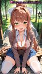 1girl 1girl 1girls 2025 ai ai_assisted ai_generated anime anime_style asian bangs bench between_legs big_breasts big_breasts blazer blue_skirt blush bow breasts brown_hair brown_jacket bust cleavage clothing collarbone collared_shirt day doki_doki_literature_club dress_shirt female_focus female_only green_eyes hair_bow hair_intakes hair_ribbon hand_between_legs hentai high_quality high_res high_res high_resolution jacket legwear long_hair long_sleeves looking_at_viewer medium_breasts miniskirt monika_(doki_doki_literature_club) natsuyoru outside park partially_unbuttoned patreon pleated_skirt ponytail ribbon school_uniform shirt sidelocks sitting skindentation skirt smile solo_female stable_diffusion stockings thighs tongue tongue_out tree undone_neck_ribbon very_long_hair voluptuous voluptuous_female wariza white_bow white_ribbon white_shirt white_thighhighs zettai_ryouiki