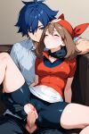 1boy 1girl ai_generated anal anal_penetration anal_sex blue_eyes blue_hair brown_hair couple may_(pokemon) minato_arisato penis_in_ass persona_3 pokemon pussy yuuki_makoto