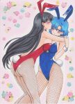 1990s_(style) 2_girls absurd_res alluring ami_mizuno animal_ears arm_grab arms_around_neck ass back bad_id bare_shoulders bent_over big_breasts bishoujo_senshi_sailor_moon black_hair blue_eyes blue_hair blush bow bowtie breast_press closed_eyes couple covered_navel detached_collar earrings fake_animal_ears female_focus fishnet_pantyhose fishnets floral_background flower friends high_res hugging jewelry kissing kissing_forehead leaning leaning_forward legs long_hair multiple_girls pantyhose playboy_bunny rabbit_ears rabbit_tail rascal_(n119) rei_hino sailor_mars sailor_mercury short_hair sideboob skin_tight smile standing star_(symbol) star_earrings symmetrical_docking tail wince wrist_cuffs yuri