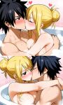 ai_generated bathtub black_hair blonde_hair breasts bun fairy_tail gray_fullbuster hair_tied_up lucy_heartfilia pixai wholesome