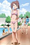 bikini halterneck high_res kissxsis navel pool striped striped_bikini suminoe_ako swimsuit thigh_gap thighs water