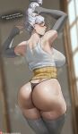 1girl ayase_seiko big_breasts brown_eyes bubble_butt cleavage dandadan horny inviting_to_sex looking_at_viewer oroborus pose standing stockings teasing thick_thighs white_hair