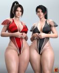 2_girls 3d alluring bare_legs big_breasts bikini cleavage dead_or_alive fatal_fury hagiwara_studio king_of_fighters kunoichi mai_shiranui momiji one-piece_bikini snk swimsuit tecmo thick_thighs