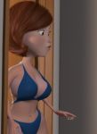 3d bathing_suit bikini brown_eyes brown_hair disney door female helen_parr milf pixar the_incredibles