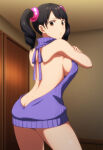 1girl alluring ass bare_legs black_hair brown_eyes ling_xiaoyu looking_back_at_viewer medium_breasts namco no_bra no_panties sideboob tekken tekken_3 tekken_4 tekken_5_dark_resurrection tekken_7 tekken_8 tekken_blood_vengeance tekken_tag_tournament tekken_tag_tournament_2 twin_tails virgin_killer_sweater wolf_(artist)