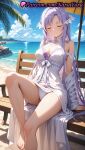 1girl 1girl 1girls 2025 ai ai_assisted ai_generated anime anime_style asian bangs bare_legs bare_shoulders barefoot beach beach_chair beach_umbrella big_breasts big_breasts bikini blue_sky blush breasts bust cameltoe cleavage closed_eyes closed_mouth cloud cloudy_sky day dress elf elf_ears fairy_(sao) feet female_focus female_only foot_fetish foot_out_of_frame hair_ornament hentai high_quality high_res high_res high_resolution horizon knee_up legs light_purple_hair long_hair medium_breasts natsuyoru ocean off_shoulder outside palm_tree panties parted_bangs patreon pointy_ears purple_hair quinella_(sword_art_online) shore sitting sky sleeveless sleeveless_dress smile solo_female stable_diffusion swimsuit sword_art_online sword_art_online_alicization thighs toenails toes tree umbrella underwear very_long_hair voluptuous voluptuous_female water white_dress white_panties