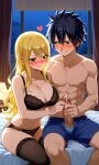 big_penis black_hair black_lingerie_panties blonde_hair blush boxers erection fairy_tail gray_fullbuster grin handjob imminent_sex lucy_heartfilia pixai smiling_at_partner wavy_hair wholesome