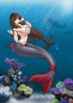 1girl alluring bare_arms bare_shoulders big_breasts bra brown_hair color female female_focus female_only final_fantasy final_fantasy_vii fish high_res kawaindex light-skinned_female light_skin long_hair looking_at_viewer mermaid red_eyes solo solo_female square_enix tagme tifa_lockhart underwater water