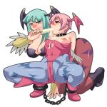  2girls big_breasts blush breasts cameltoe capcom darkstalkers dfreak hair high_res highres large_breasts lilith_aensland morrigan_aensland multiple_girls nipple_slip nipples popsicle sexually_suggestive small_breasts vampire_(game) 