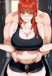 1boy1girl 1female ai_generated chainsaw_man gym gym_clothes makima_(chainsaw_man) red_hair