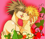 2boys amano_ginji ban_midou blonde_hair blonde_male blush brown_hair couple duo earrings french_kiss fruit getbackers ginji_amano hugging jewelry kissing lips looking_at_viewer love male/male male_only midou_ban multiple_boys naughty_face neck nude nude_male open_mouth orange_eyes purple_eyes romantic romantic_couple round_teeth short_hair smile spiky_hair strawberry teeth tongue tongue_out upper_body upper_teeth upper_teeth_only yaoi