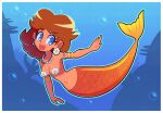 1girl breasts female female_only galaxy_cowboy_(artist) jpeg mario_(series) mermaid nintendo open_mouth orange_tail princess_daisy solo tail underwater water