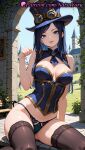 1girl 1girl 1girls 2025 ai ai_assisted ai_generated anime anime_style arcane arcane_caitlyn ascot ass_visible_through_thighs bangs bare_arms bare_shoulders bench big_breasts big_breasts black_hair black_legwear black_thighhighs blue_ascot blue_eyes blue_hair blue_headwear blue_panties breasts brooch brown_thighhighs bust bustier caitlyn_(league_of_legends) caitlyn_kiramman cameltoe castle cleavage cleavage_cutout clothing clothing_cutout corset dark_blue_hair day eyewear_on_headwear female_focus female_only goggles goggles_on_head goggles_on_headwear hand_up hat hentai high_quality high_res high_res high_resolution highleg highleg_panties lace_trim league_of_legends league_of_legends:_wild_rift long_hair looking_at_viewer makeup medium_breasts natsuyoru neck_tie no_pants outside panties panties parted_bangs patreon paw_pose riot_games shiny shirt short_necktie sitting skindentation sleeveless smile solo_female stable_diffusion stockings stockings straight_hair string_panties thighs tongue tongue_out top_hat underbust underwear voluptuous voluptuous_female witch_hat