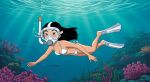 1girl ai_generated air_bubbles asian asian_female bikini breasts bubbles cleavage disney diving_mask fa_mulan female fins flippers jacobsantos30 looking_at_viewer mask mulan navel ocean sea side-tie_bikini small_breasts snorkel solo swimming swimming_fins swimsuit underwater water white_bikini white_swimsuit