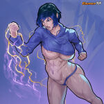 1girl 2d alluring ass athletic_female big_ass big_breasts black_and_purple_hair crop_top equinox006 female_abs female_focus female_only fit_female hourglass_figure namco obliques reina_(tekken) sweat tekken tekken_8 thick_thighs under_boob wide_hips