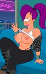 big_breasts boots crop_top erect_nipples flashing_breasts futurama leggings looking_at_viewer thighs thong turanga_leela