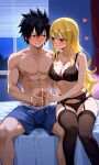 big_penis black_hair black_lingerie_panties blonde_hair blush boxers erection fairy_tail gray_fullbuster handjob imminent_sex lucy_heartfilia pixai wholesome