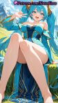 1girl 1girl 1girls 2025 ai ai_assisted ai_generated anime anime_style aqua_hair arm_support asian bangs bare_legs bare_shoulders barefoot big_breasts big_breasts blue_dress blue_eyes blue_hair blue_sky blush breasts bust cleavage clothing cloud collarbone day detached_sleeves dress feet feet_out_of_frame female_focus female_only foot_fetish grass hair_ornament hand_up heart heart-shaped_pupils hentai high_quality high_res high_res high_resolution knees_together_feet_apart league_of_legends league_of_legends:_wild_rift legs long_hair long_sleeves looking_at_viewer medium_breasts mountain mountainous_horizon natsuyoru open_mouth outside patreon riot_games sitting sky smile solo_female sona_buvelle stable_diffusion strapless strapless_dress symbol-shaped_pupils teeth thighs tongue tongue_out twin_tails upper_teeth_only very_long_hair voluptuous voluptuous_female w wide_sleeves