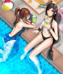 2_girls alluring bikini black_hair blue_one-piece_bikini brown_hair final_fantasy final_fantasy_vii headband jessie_rasberry multiple_girls one-piece_bikini ponytail pool poolside square_enix suoniko swimming_pool swimsuit tifa_lockhart