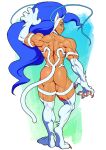 1girl ass blue_hair capcom cat_ears cat_girl cat_tail catwoman felicia_(darkstalkers) feline_humanoid fluffy_ears looking_at_viewer looking_back muscle muscular muscular_arms muscular_back muscular_female muscular_thighs pokkuti solo solo_female solo_focus