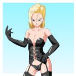 android_18 anime_milf blonde_hair blue_eyes dominatrix dragon_ball dragon_ball_z kokusi32000 latex lazuli_(dragon_ball_z) razuri_(dragon_ball_z) short_hair