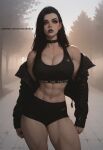 ai_generated bra cleavage emo eyeshadow fit fit_female goth goth_girl hot muscular muscular_female photoshoot pose sexy sexy_pose sports_bra