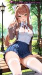 1girl 1girl 1girls 2025 ai ai_assisted ai_generated anime anime_style asian ass_visible_through_thighs bangs bench big_breasts big_breasts blazer blue_skirt blush bow breasts brown_hair brown_jacket bust cleft_of_venus clothing collared_shirt day doki_doki_literature_club dress_shirt female_focus female_only female_solo grass green_eyes hair_bow hair_intakes hand_up hentai high_quality high_res high_res high_resolution jacket lamppost legs legwear long_hair long_sleeves looking_at_viewer medium_breasts miniskirt monika_(doki_doki_literature_club) natsuyoru neck_ribbon no_panties non-asian nopan on_bench open_clothes open_jacket outside park park_bench patreon paw_pose pleated_skirt ponytail pussy pussy pussy_peek red_ribbon ribbon school_uniform see-through shirt sidelocks sitting sitting_on_bench skindentation skirt smile solo_female spread_legs stable_diffusion stockings thighs tongue tongue_out tree uncensored underwear voluptuous voluptuous_female wet wet_clothes white_bow white_legwear white_ribbon white_shirt white_thighhighs