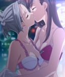 2girls blue_hair bra brown_hair cap closed_eyes couple frilled_bra frills hair hayato_kyouko kiss kissing lingerie long_hair multiple_girls mutual_yuri naitou_momoko screencap shoujo_sect stiched stitched teacher underwear undressing yuri