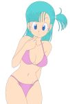 1girl absurdres bangs bikini blue_eyes blue_hair breasts bulma dragon_ball dragon_ball_z green_hair hair highres long_hair mizugi navel oppai photoshop smile solo swimsuit teeth thighs transparent_background vector_trace white_background