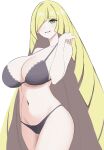 1girl alluring alternate_breast_size big_breasts blonde_hair curvy curvy_female green_eyes hair_over_one_eye human light-skinned_female light_skin lingerie lusamine_(pokemon) milf nintendo pokemon pokemon_sm surippa1010 thighs