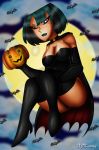  bat black_eyes black_hair black_queen black_queen_(cosplay) boot breasts cape cartoon_network cleavage cosplay dyed_hair full_moon goth green_hair gwen_(tdi) halloween hourglass_figure jack-o&#039;-lantern lipstick marvel moon multicolored_hair pale-skinned_female pumpkin shiny shiny_skin short_hair thick_ass thick_legs thick_thighs total_drama_island two_tone_hair vampire wasp_waist x-men x^j^kny x^j^kny_(artist) 