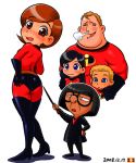 2008 2boys 3girls :3 ass bodysuit boots brown_eyes brown_hair cosplay costume dash_parr dated disney edna_mode elastigirl elbow_gloves family female gloves height_difference latex latex_gloves milf mochi-iri_kinchaku mochihairi_kinchaku mr._incredible multiple_boys multiple_girls pixar short_hair skin_tight the_incredibles thigh-highs thigh_boots thighhighs violet_parr white_background