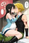 1boy 1girl ai_generated black_hair blonde_hair couple crossover cum final_fantasy_viii green_eyes impregnation kissing meliodas nanatsu_no_taizai penis pregnant rinoa_heartilly