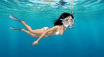 1girl ai_generated air_bubbles asian asian_female bikini breasts bubbles cleavage disney diving_mask fa_mulan female fins flippers jacobsantos30 mask mulan navel ocean sea small_breasts snorkel solo swimming swimming_fins swimsuit underwater water white_bikini white_swimsuit