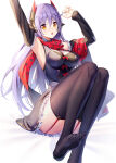 1girl alluring big_breasts cleavage clothed lavender_hair nintendo poppi_(xenoblade) poppi_qtpi_(xenoblade) ririko scarf thighhigh_socks xenoblade_(series) xenoblade_chronicles_2