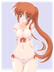  1girl areola areola_slip areolae blue_eyes blush bow bra breasts brown_hair erect_nipples frapowa lingerie long_hair lyrical_nanoha mahou_shoujo_lyrical_nanoha mahou_shoujo_lyrical_nanoha_strikers navel panties pink_bra pink_panties ponytail purple_eyes side_ponytail solo takamachi_nanoha underwear underwear_only 