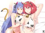 2022 2_girls alluring animal_ears arm_up artist_logo artist_signature bangs bell_choker big_breasts bikini breast_grab breast_squeeze choker cow_print cow_print_bikini cowbell female_only groping_breasts hair_ornament high_res hips kaos_art long_hair nintendo orange_eyes png poppi_(xenoblade) poppi_qtpi_(xenoblade) purple_hair pyra red_eyes red_hair short_hair side-tie_bikini simple_background slim_waist swept_bangs tail_accessory tiara tiger_print tiger_print_bikini white_background wide_hips xenoblade_(series) xenoblade_chronicles_2 yuri