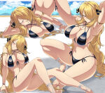 1girl 1girl alluring ass beach bikini blonde_hair cynthia cynthia_(pokemon) game_freak hair_over_one_eye hips light-skinned_female light_skin long_hair multiple_poses nintendo outside pokemon pokemon_dppt slim_waist suzusiigasuki thick_thighs thighs wide_hips