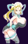 1girl android android_18 basara big_breasts blonde_hair blue_eyes bow bowtie breasts curvy dragon_ball dragon_ball_z earring earrings female hair highres huge_breasts jewelry large_breasts maid maid_headdress panties pantyshot plump smile solo stockings thighhighs underwear