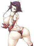 1girl ass breasts butt_crack elbow_gloves frown gloves hajime_shindo huge_ass huge_breasts izayoi_aki looking_back nipples panties purple_hair red_eyes red_gloves red_thong solo thong topless underwear yu-gi-oh! yugioh_5d's yuu-gi-ou_5d's