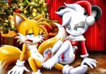 archie_comics barby_koala bbmbbf breasts christmas christmas_tree cleavage footjob miles_"tails"_prower mobius_unleashed palcomix santa_costume santa_hat sega sonic_(series) sonic_the_hedgehog_(series) white_fur yellow_fur